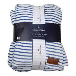 Brooks Brothers Full Queen Luxe Plush Blanket Recycled Polyester Striped 90"x90"